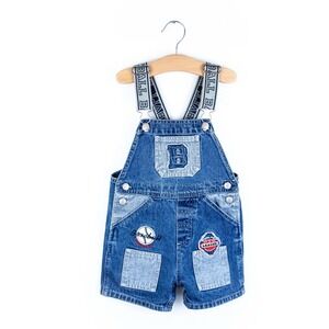 Baby Overalls Shorts a pair of vintage baseball-themed denim shortalls 12M (4872